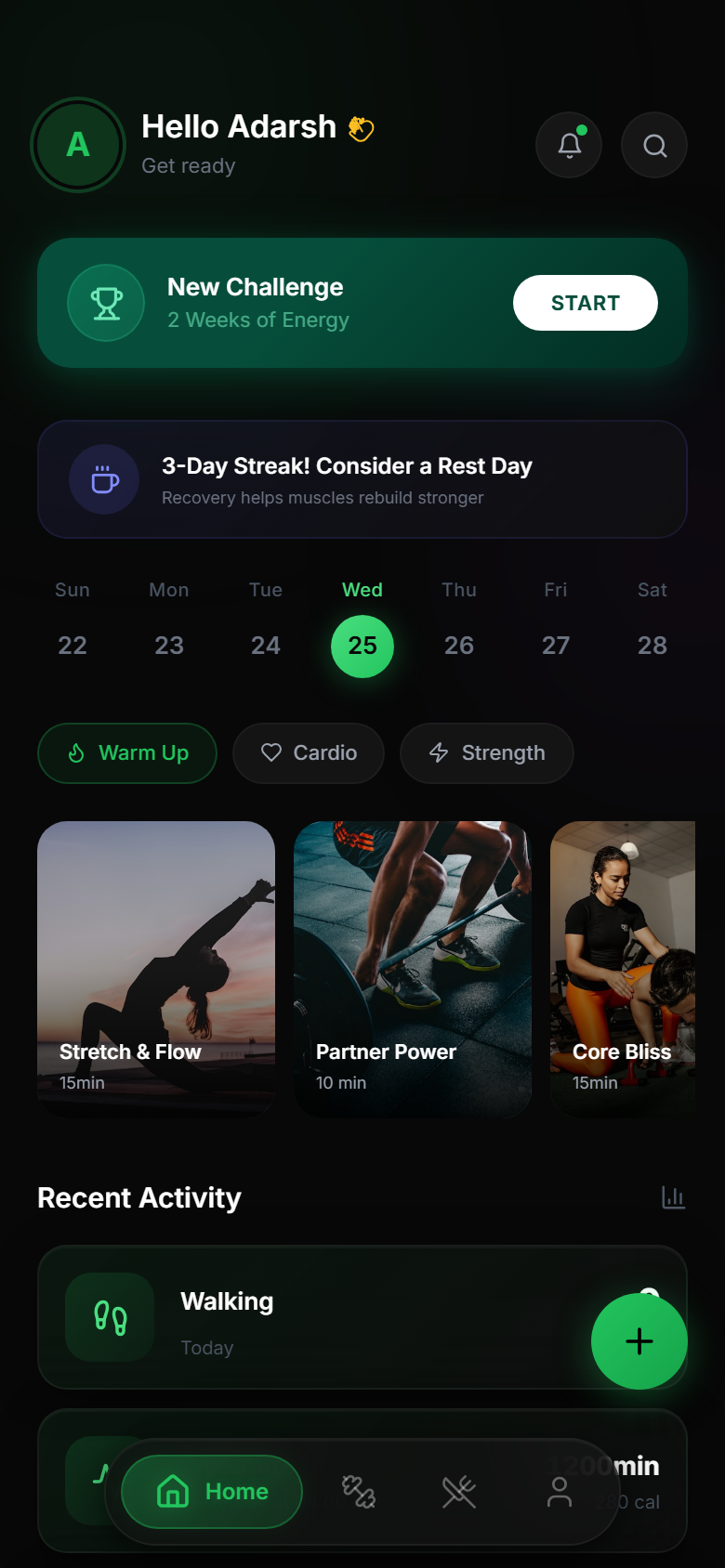 FitLife Home Screen